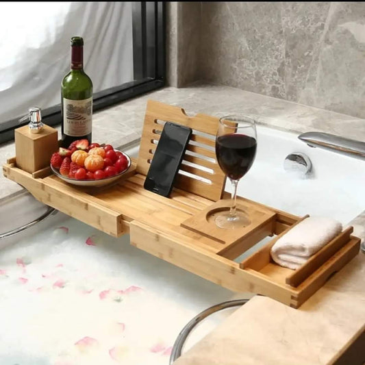 Expandable Bamboo Bathtub Caddy Tray with Stands
