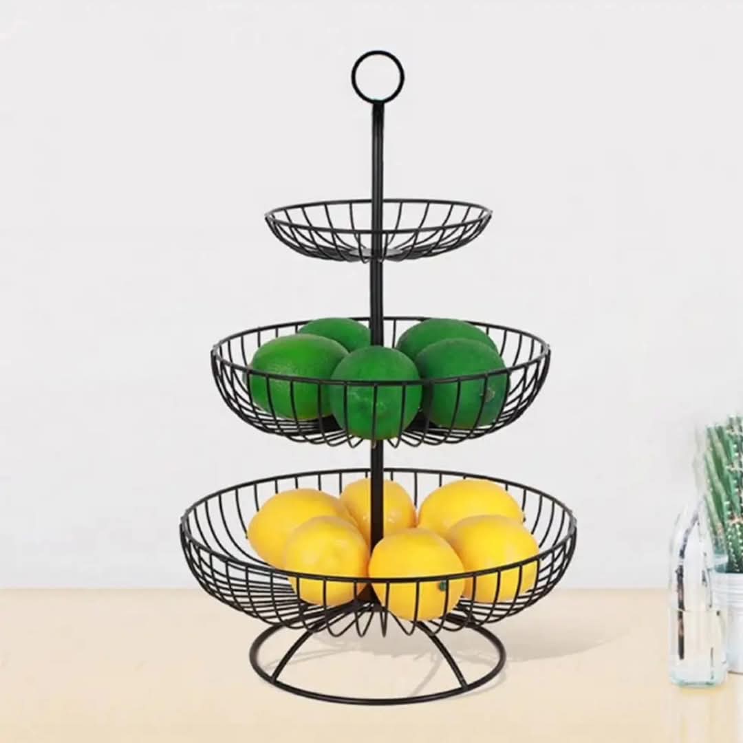 Gold and Black 3-Tier Rack for Fruits and Vegetables