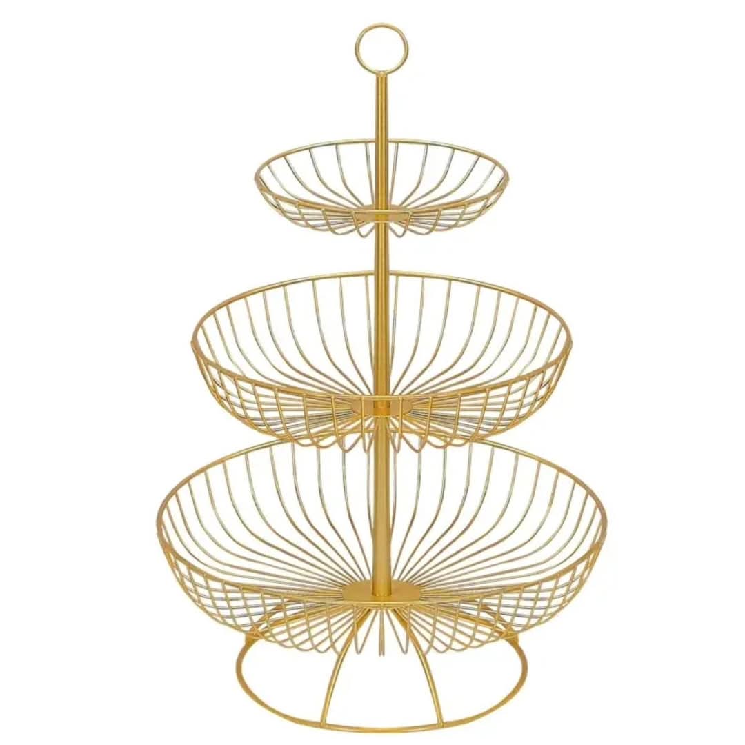 Gold and Black 3-Tier Rack for Fruits and Vegetables