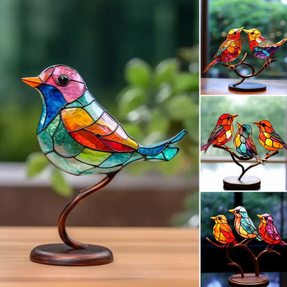 Double-Sided Multicolor Acrylic Ornaments with Birds on Branches