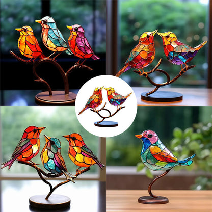Double-Sided Multicolor Acrylic Ornaments with Birds on Branches
