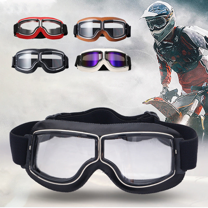 Vintage Motorcycle Goggles with Interchangeable Lenses and Padded Comfort
