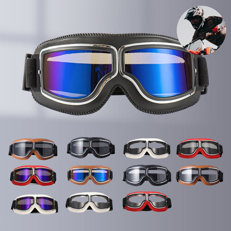 Vintage Motorcycle Goggles with Interchangeable Lenses and Padded Comfort