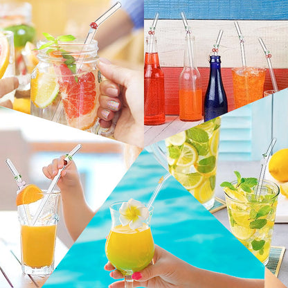 Set of 6 Reusable Stained Glass Drinking Straws with Cleaning Brush
