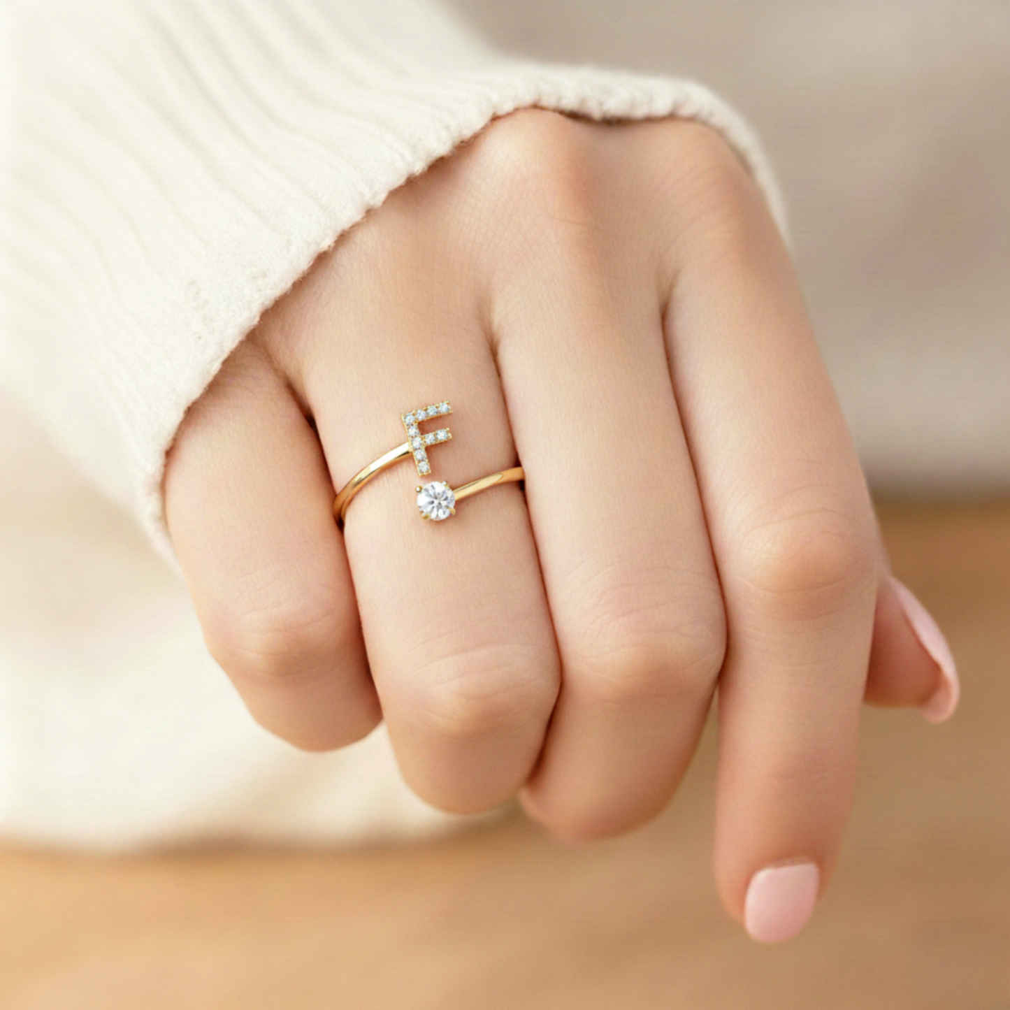 Adjustable Initial Ring Classic with Gift Box and Message Card