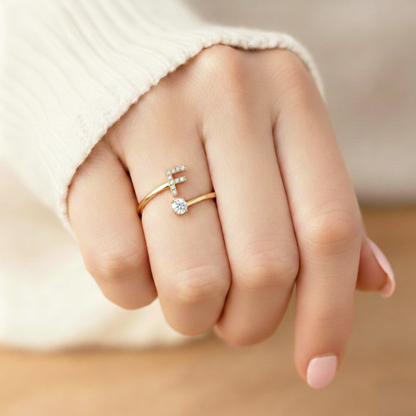 Adjustable Initial Ring Classic with Gift Box and Message Card