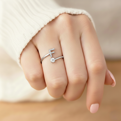 Adjustable Initial Ring Classic with Gift Box and Message Card
