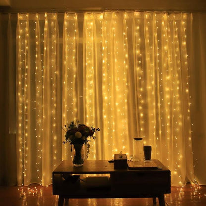 Warm White LED Fairy Curtain Lights with 8 Dynamic Modes for Relaxation