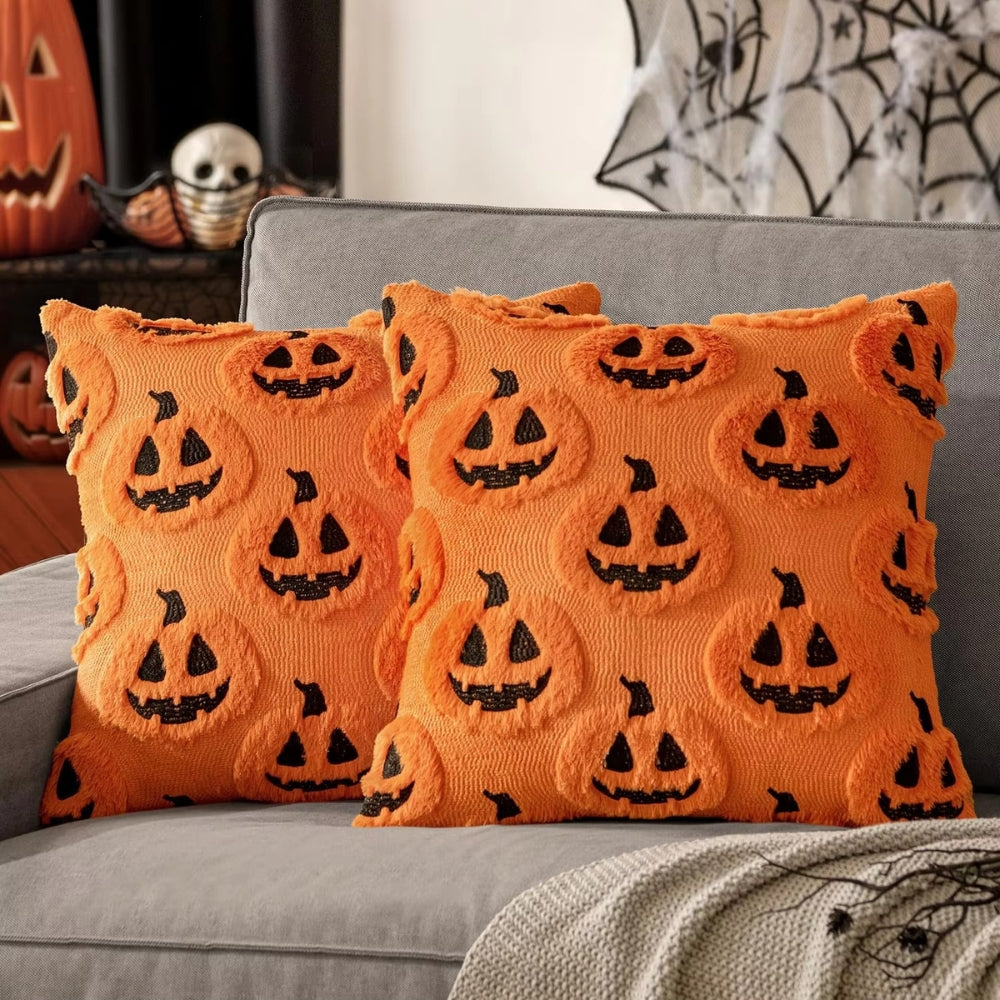 Cozy Pumpkin-Themed Cushion Cover for Halloween Decor