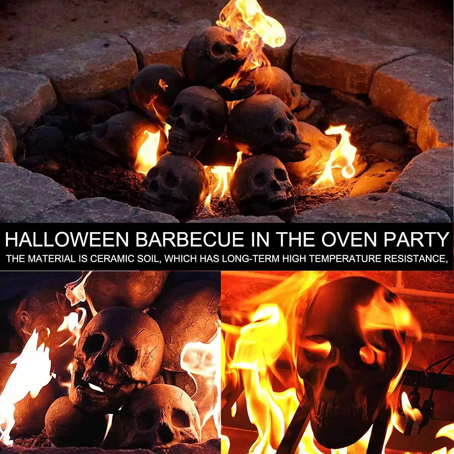 Fireproof Skull Figurine – Gothic Resin Ornament for Halloween Decor