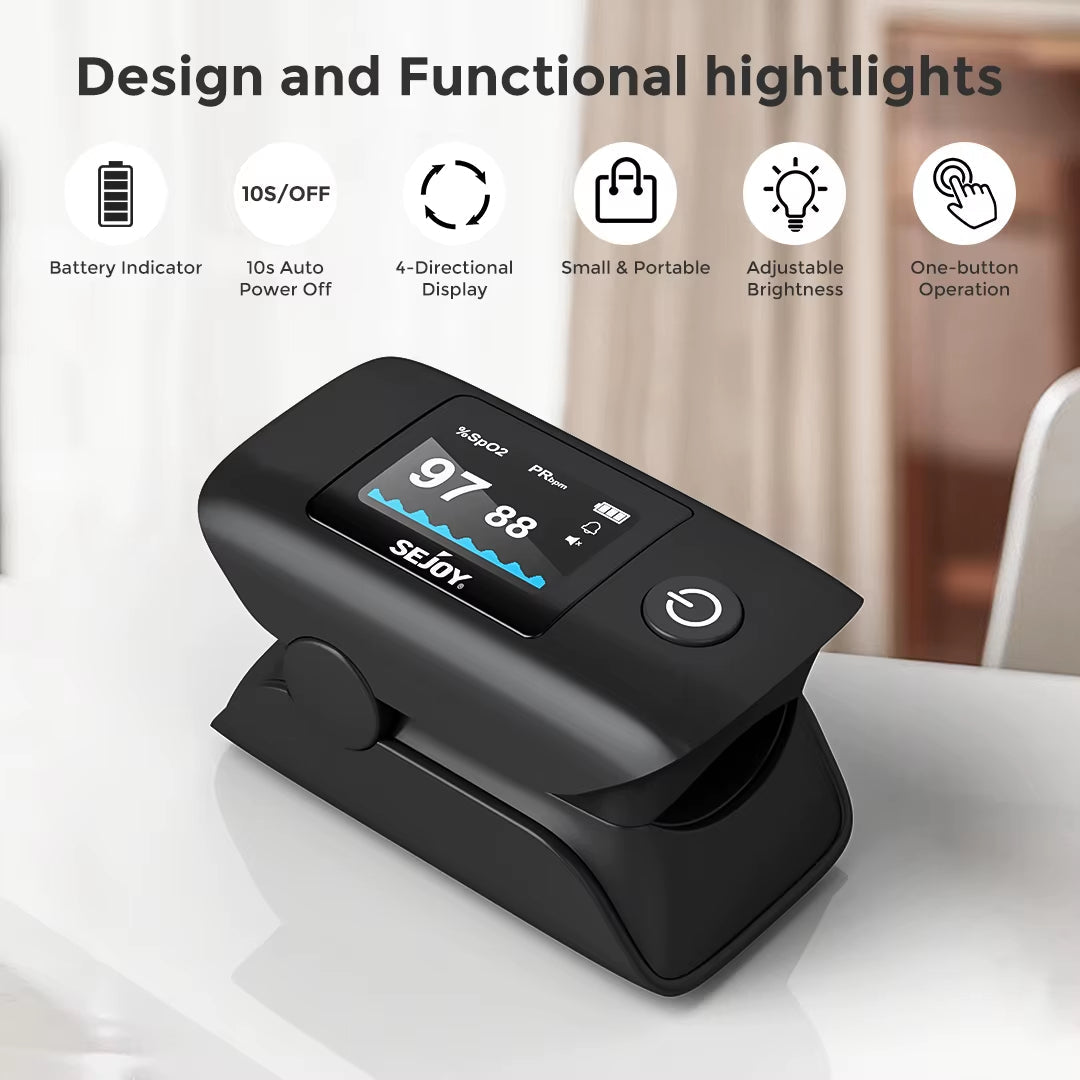 OLED Display Pulse Oximeter - SpO₂, Heart Rate, PI & RR Monitor for Home and Travel