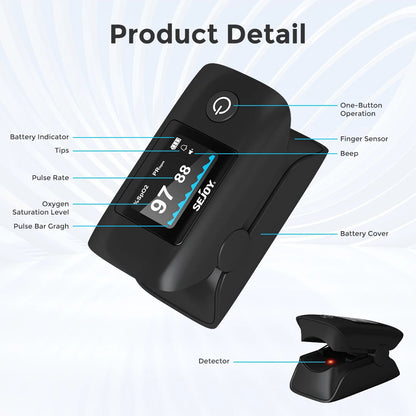 OLED Display Pulse Oximeter - SpO₂, Heart Rate, PI & RR Monitor for Home and Travel