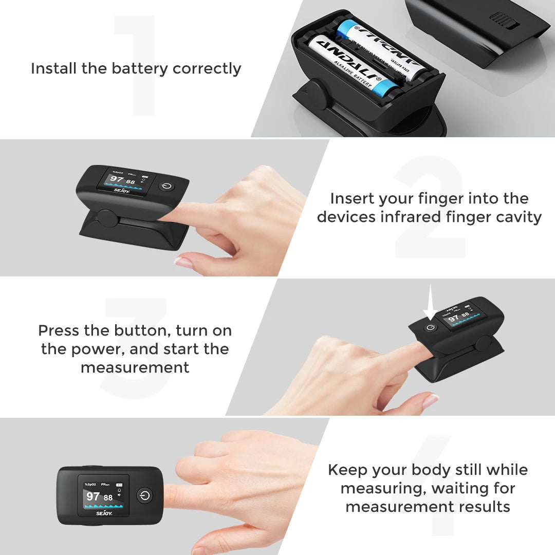 OLED Display Pulse Oximeter - SpO₂, Heart Rate, PI & RR Monitor for Home and Travel