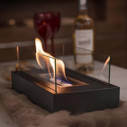 Tabletop Outdoor Fireplace Featuring Lifelike Glass Flame