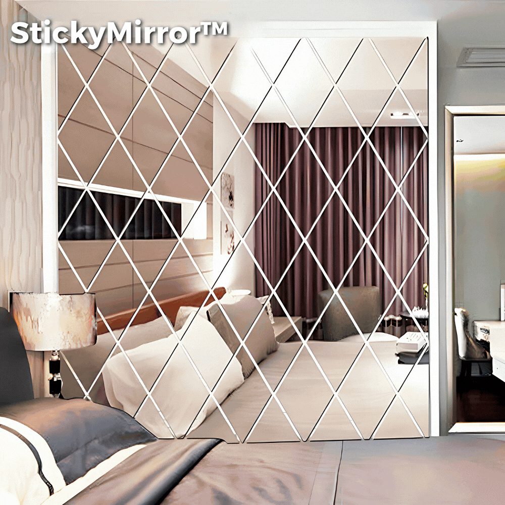 Diamond Mirror Sticker Set (17 Pieces) | Shatterproof & Self-Adhesive | Elegant Wall Décor in Mirror Finish | 50 × 50 cm