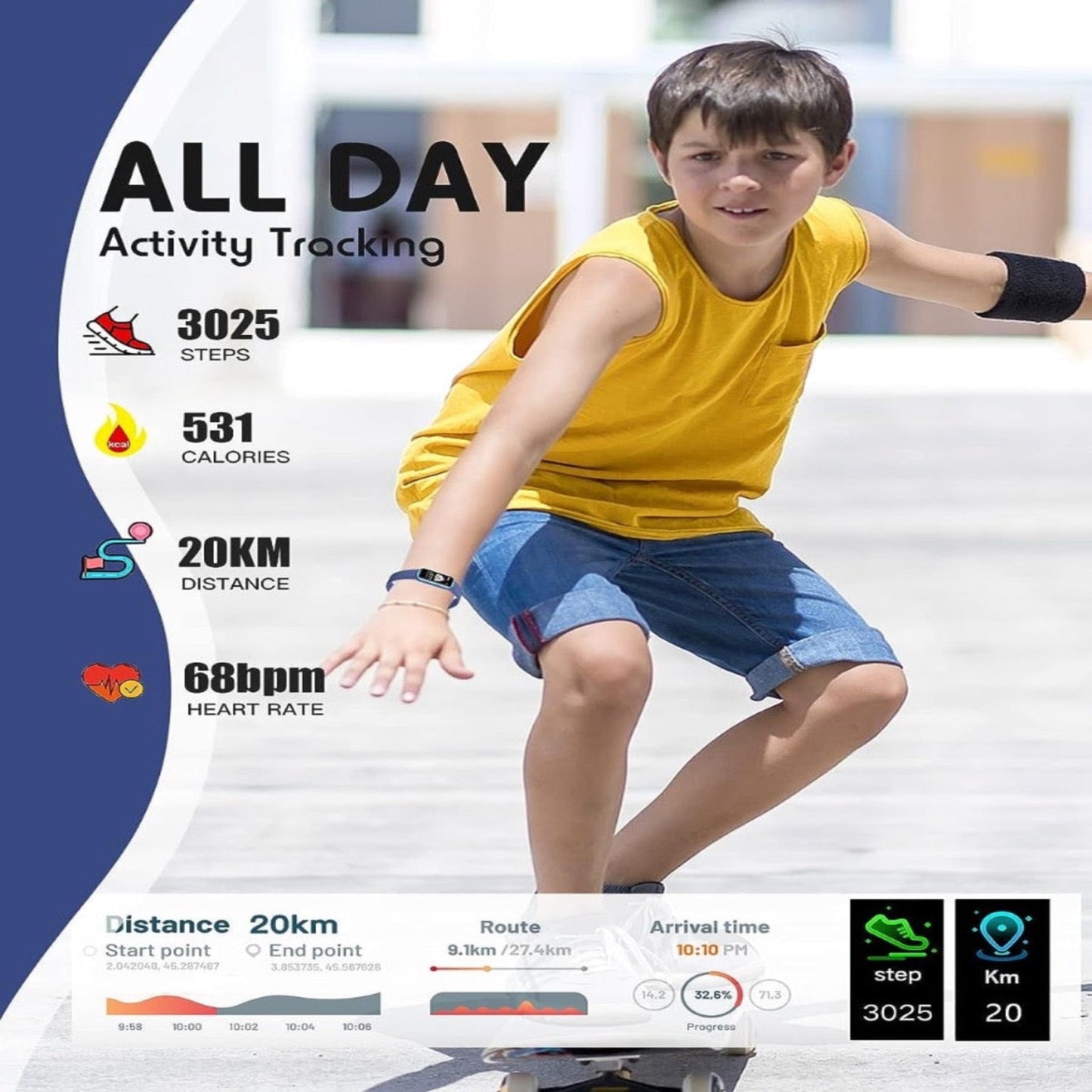 Kids Smart Fitness Tracker with Silicone Band | Step & Heart Rate Monitor | Bluetooth Connectivity