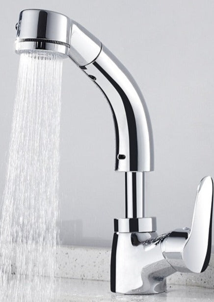Adjustable Bathroom Faucet with Pull-Down Spray and Sleek Finish