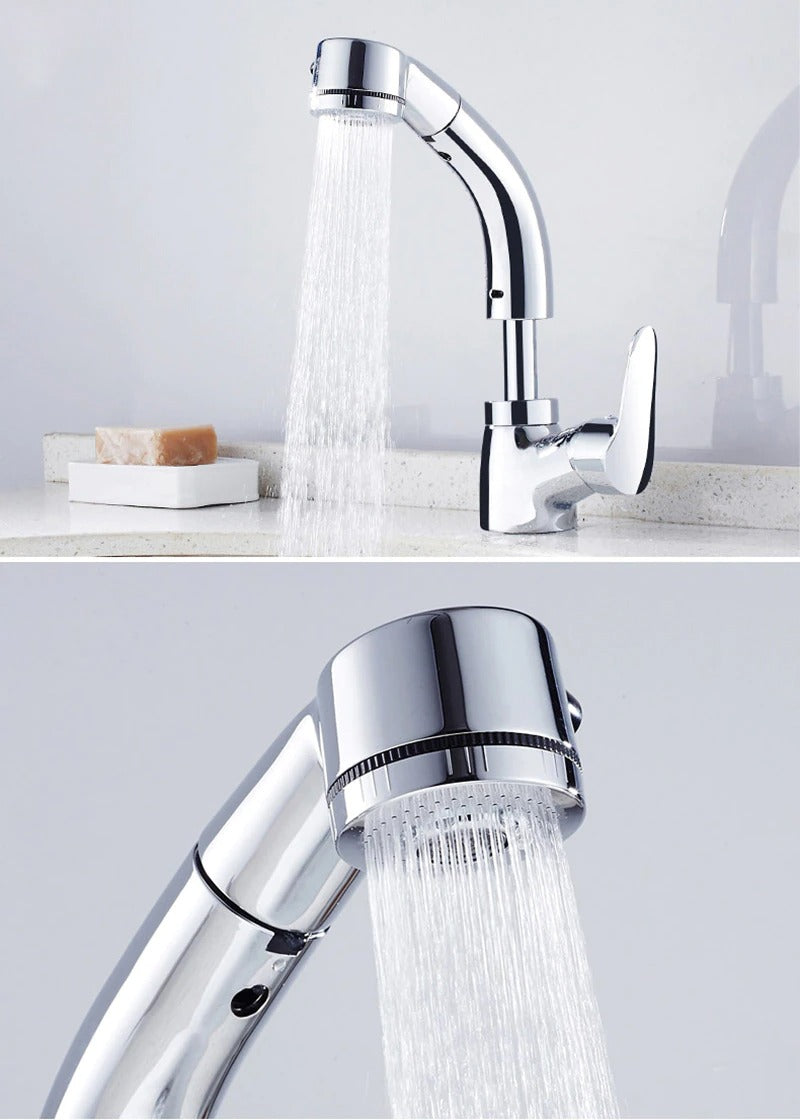 Adjustable Bathroom Faucet with Pull-Down Spray and Sleek Finish