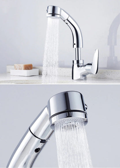 Adjustable Bathroom Faucet with Pull-Down Spray and Sleek Finish