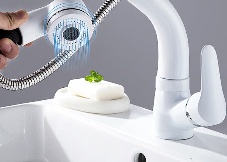 Adjustable Bathroom Faucet with Pull-Out Spray – Elegant Design