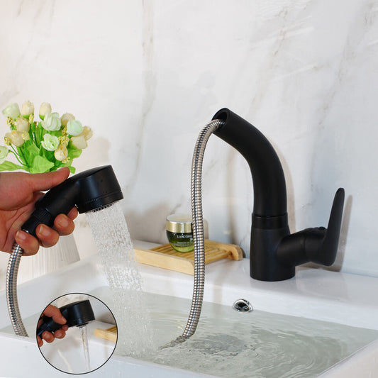Adjustable Bathroom Faucet with Pull-Down Spray and Sleek Finish