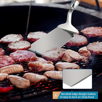 Versatile Stainless Steel Turner with Ergonomic Wooden Grip
