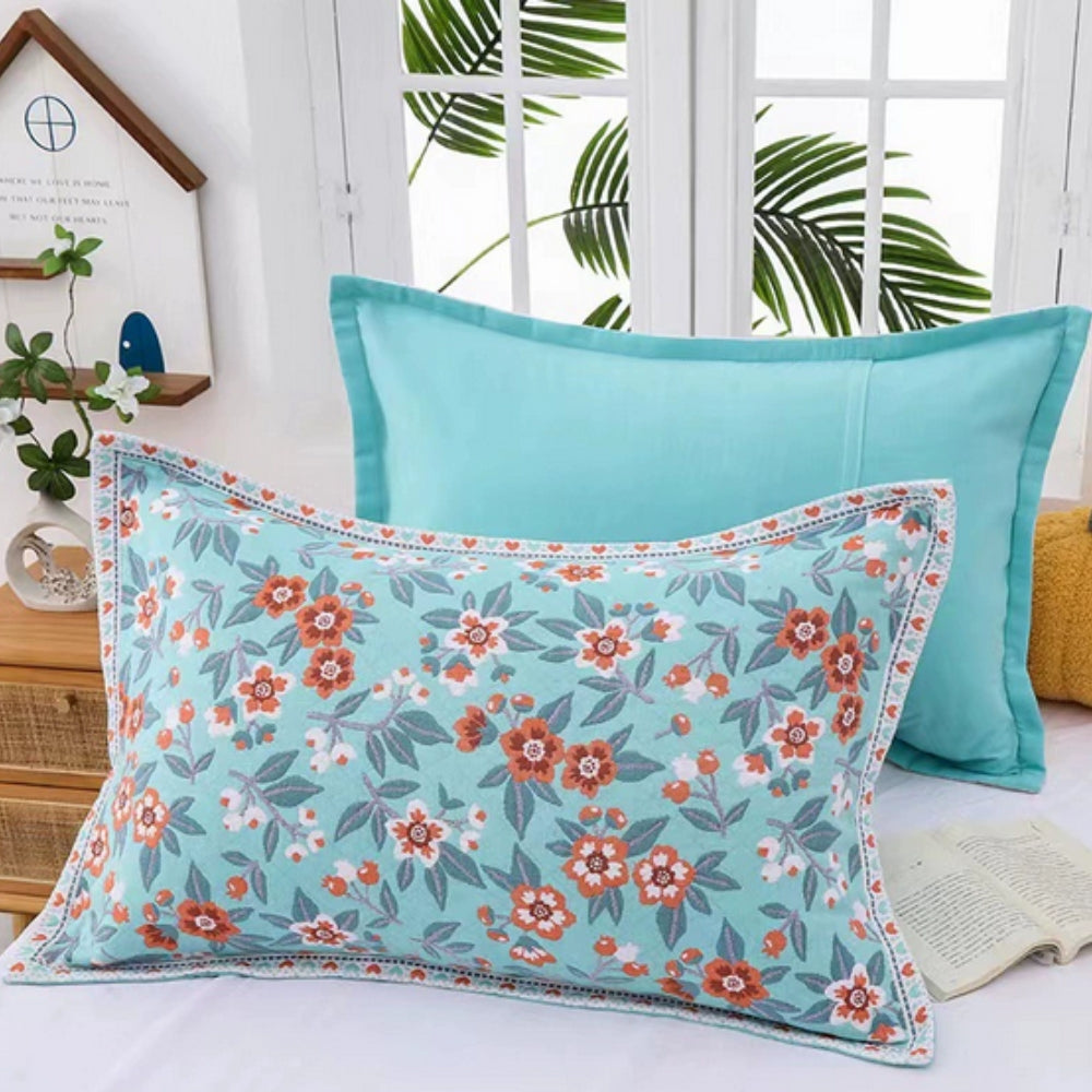 Charming Floral Design Cotton Pillowcases | Set of 2