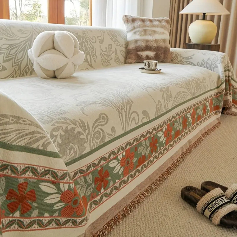 Chic Bohemian Couch Protector with Tassel Accents