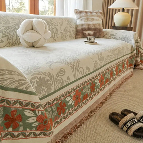 Chic Bohemian Couch Protector with Tassel Accents