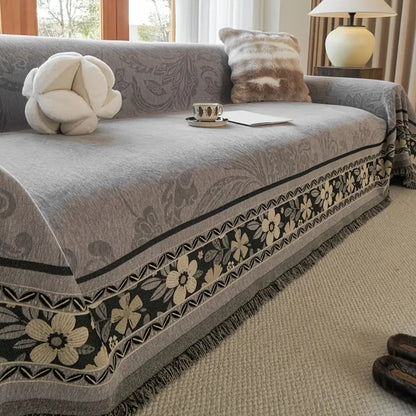 Chic Bohemian Couch Protector with Tassel Accents