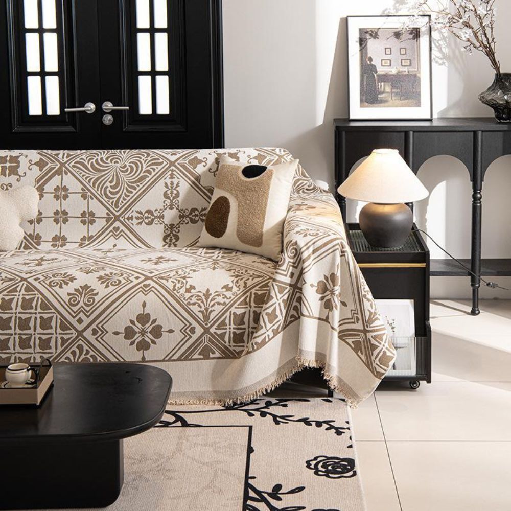 Elegant Chenille Couch Cover with Renaissance Design