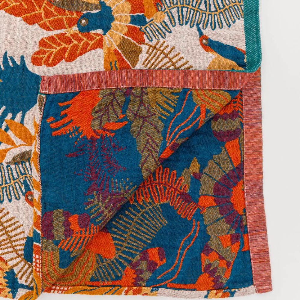 Charming Floral & Avian Reversible Cotton Towel