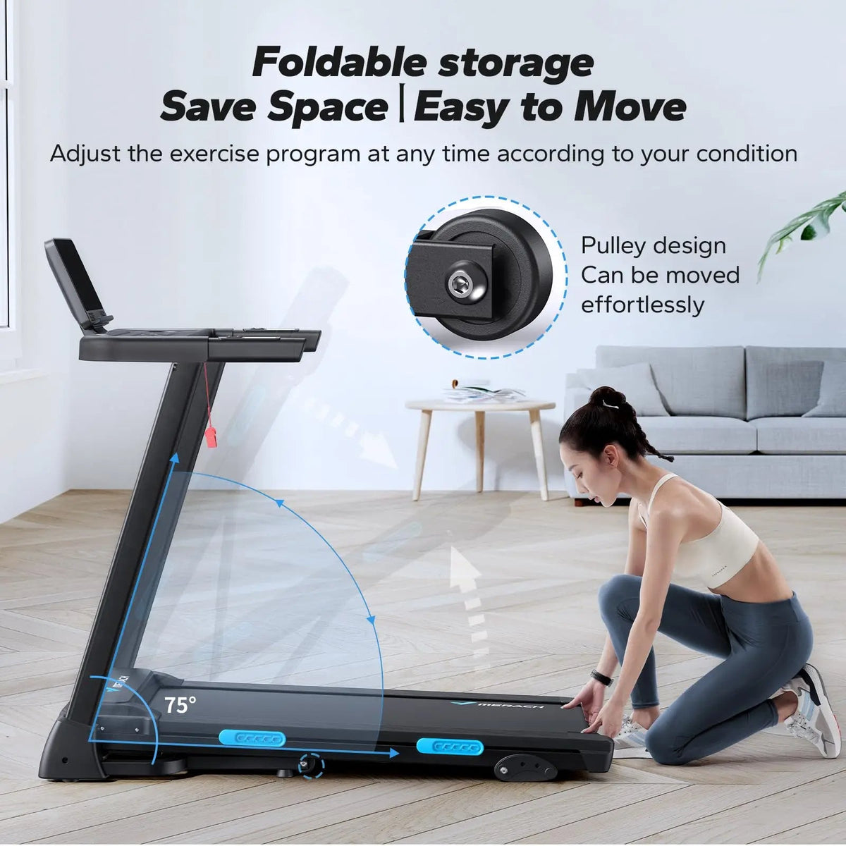 Compact Treadmill with 6% Incline | Speed 0.8–7.5 MPH, 265 lb Limit, Heart Rate Monitor, App Connection & Shock-Absorbing Surface