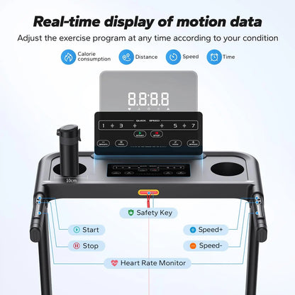 Compact Treadmill with 6% Incline | Speed 0.8–7.5 MPH, 265 lb Limit, Heart Rate Monitor, App Connection & Shock-Absorbing Surface