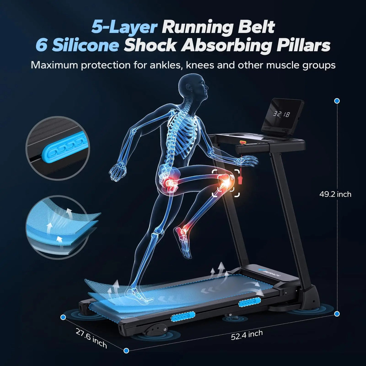 Compact Treadmill with 6% Incline | Speed 0.8–7.5 MPH, 265 lb Limit, Heart Rate Monitor, App Connection & Shock-Absorbing Surface