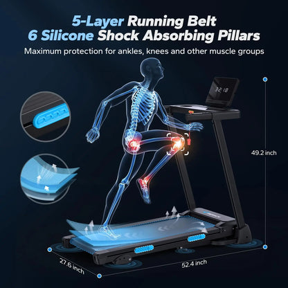 Compact Treadmill with 6% Incline | Speed 0.8–7.5 MPH, 265 lb Limit, Heart Rate Monitor, App Connection & Shock-Absorbing Surface