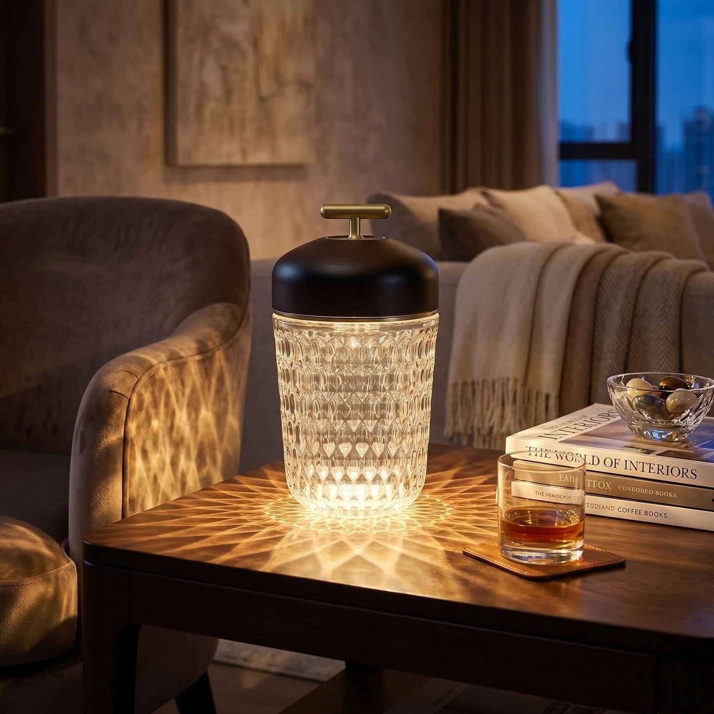 Portable Ambient Table Lamp with Crystal Design