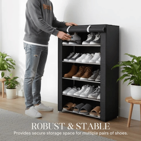 Freestanding Shoe Organizer with Dust Cover | Tool-Free Assembly | ShoeKeeper