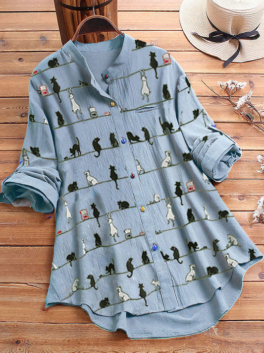 Charming Cat-Themed Blouse for Cat Lovers