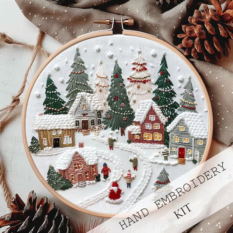 CozyCraft Winter Village Embroidery Kit – Create Holiday Magic Stitch by Stitch