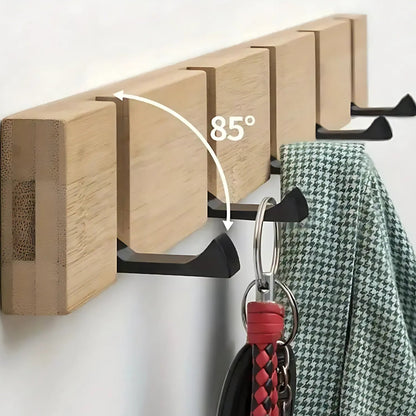 Sleek Bamboo Wall Hook Organizer with Flip Hooks