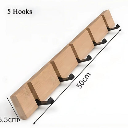 Sleek Bamboo Wall Hook Organizer with Flip Hooks