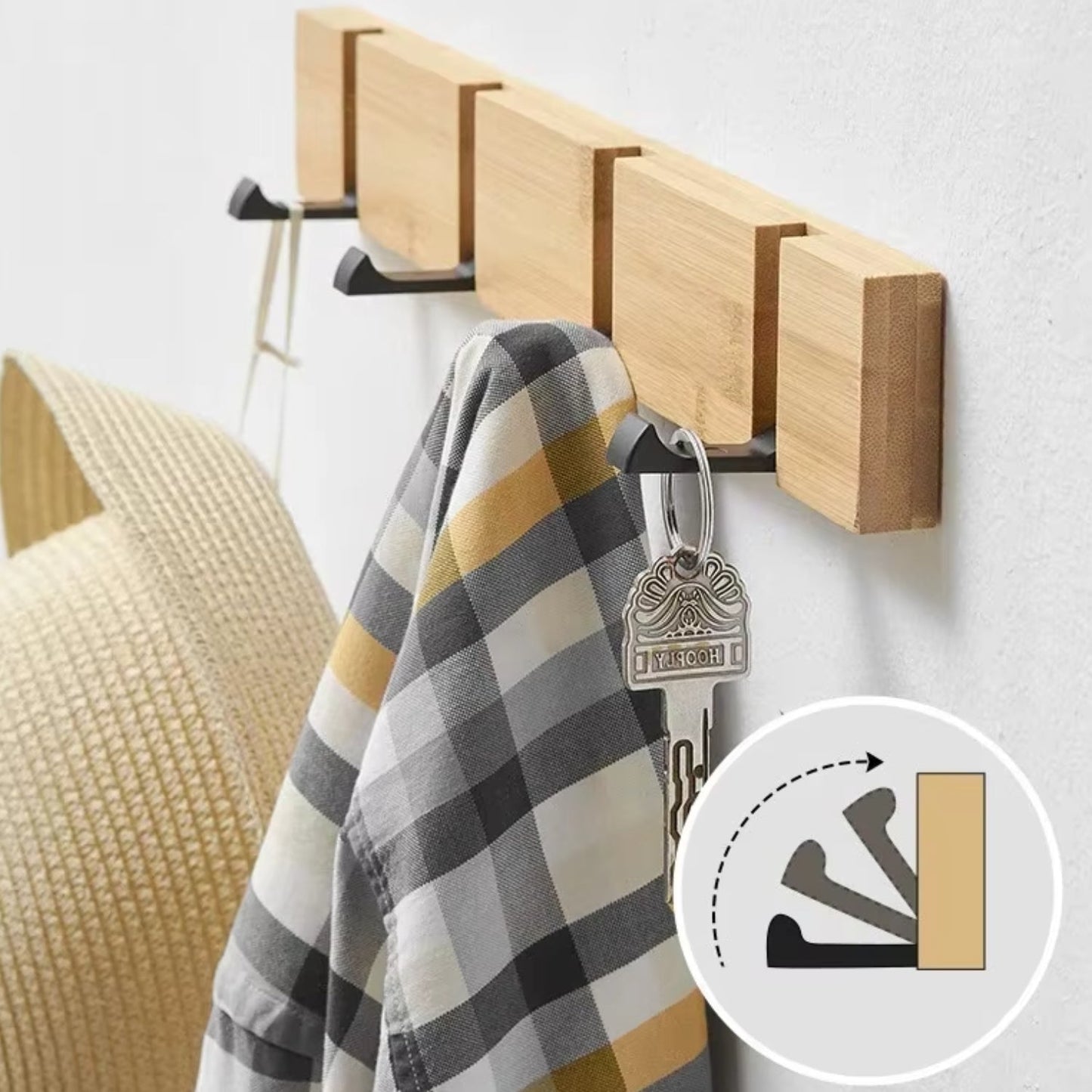 Sleek Bamboo Wall Hook Organizer with Flip Hooks