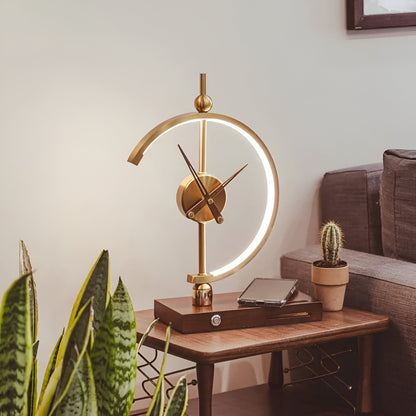 Geometric LED Table Lamp with Wireless Qi Charging and Gold Time Display