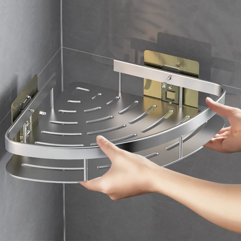 Aluminum Bathroom Corner Shelf - No-Drill Installation
