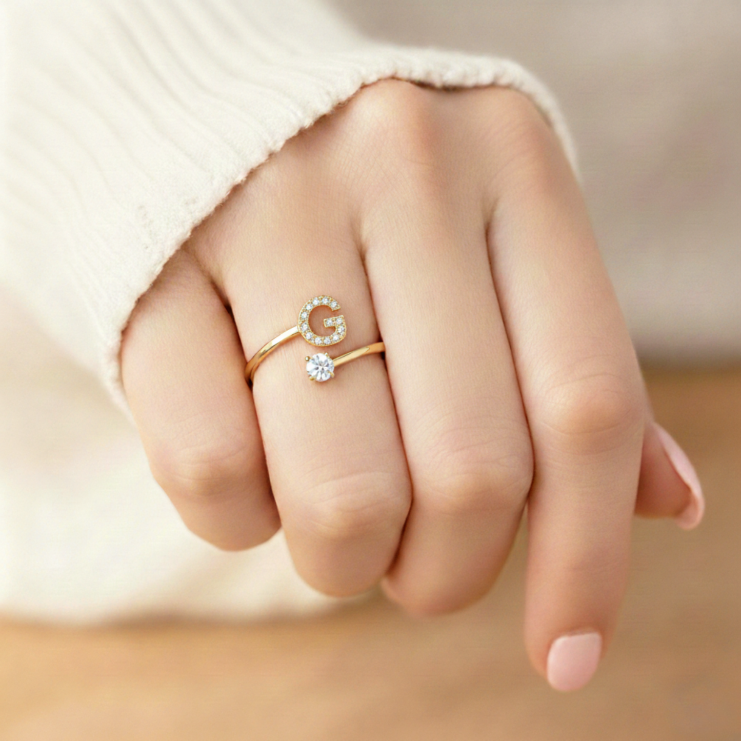 Adjustable Initial Ring Classic with Gift Box and Message Card
