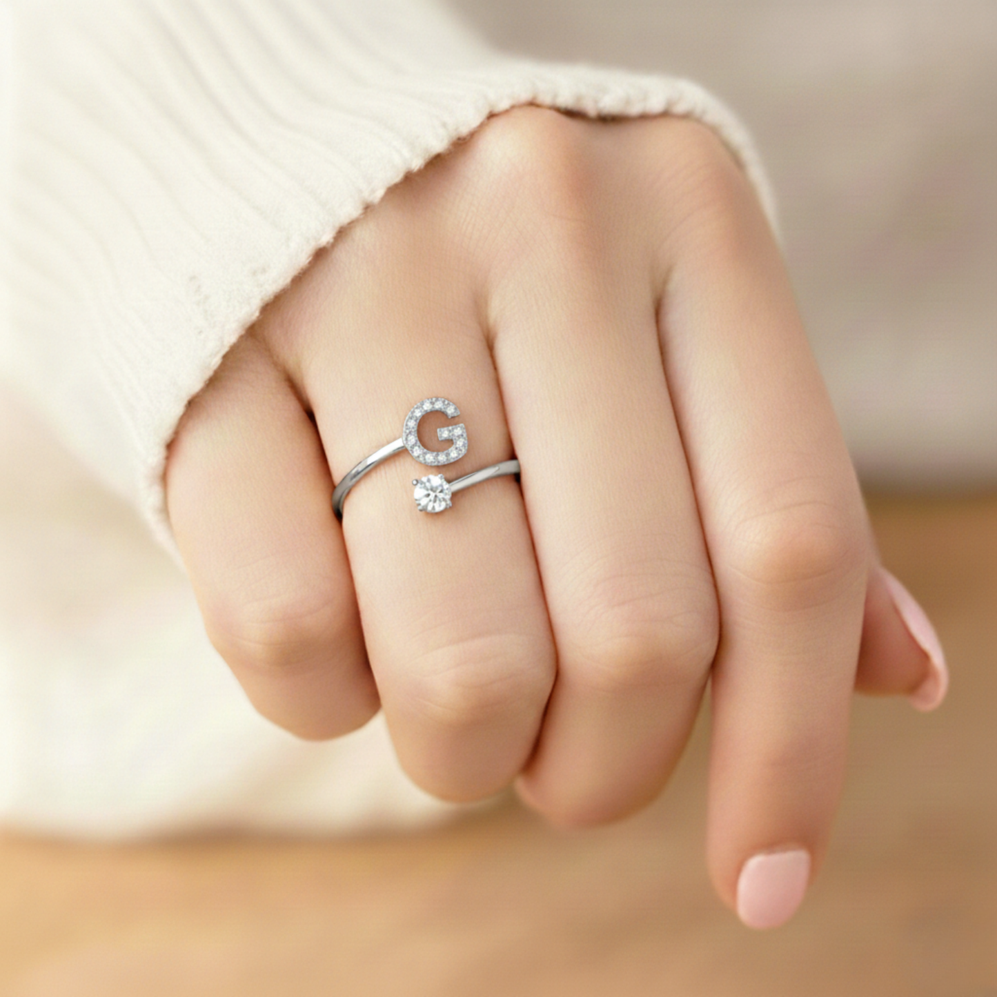 Adjustable Initial Ring Classic with Gift Box and Message Card