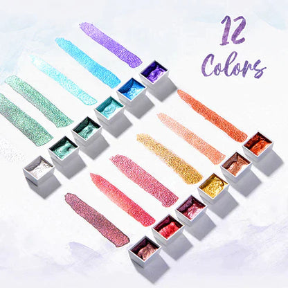 Metallic Watercolor Painting Set - Highly Pigmented Shimmer Colors, Fast Drying