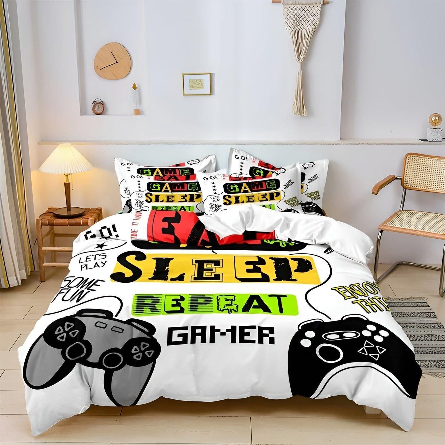 Colorful Gamepad Bedding Set for Kids – Soft Microfiber Duvet Cover with Zipper, Includes 1 Duvet Cover and 1-2 Pillowcases