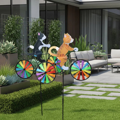 Whimsical Garden Windmill Decoration with Cat on Bicycle